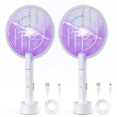Immagine di PALONE Racchetta Zanzare Elettrica, 2X 3000V con USB Ricaricabile LED 2 In 1 Schiacciamosche elettronico, Protezione Maglia a 3 Strati, Adatto per Casa Giardino Campeggio Interni ed Esterni