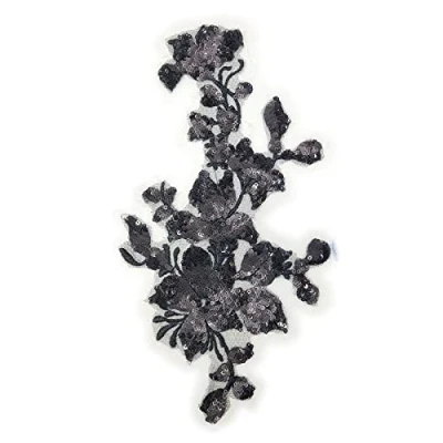 Immagine di Sunmove, Toppa in tessuto con paillettes e pizzo ricamato per gonne di abiti da sposa fai te, colore nero
