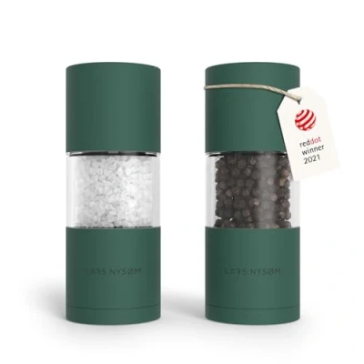 Immagine di LARS NYSØM Set di macine per sale e pepe in acciaio inossidabile con macinino ceramica regolabile 2 pezzi I Designer Spice Mill (Pine Green)