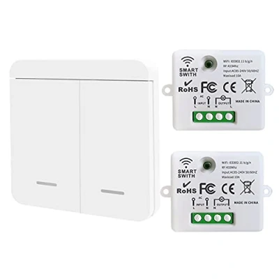 Immagine di DieseRC Mini interruttore WiFi wireless, telecomando relè RF 2500W 10A 2 ricevitori con 1 a parete controllo intelligente tramite telefono APP Tuya, Alexa/Google Home
