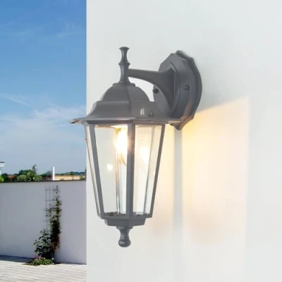 Immagine di Applique per esterni Paris design rustico a lanterna color nero E27 impermeabile IP44 Lampada muro ideale il giardino, terrazzo, balcone
