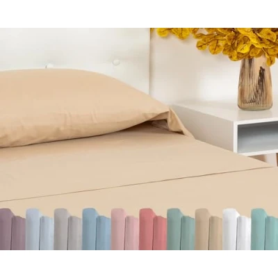 Immagine di TRAMAS+ Completo Lenzuola Piazza e Mezza 140x200, 100% cotone, Biancheria da letto, 2 federa Certificata STANDARD 100 by OEKO TEX Beige Sabbia