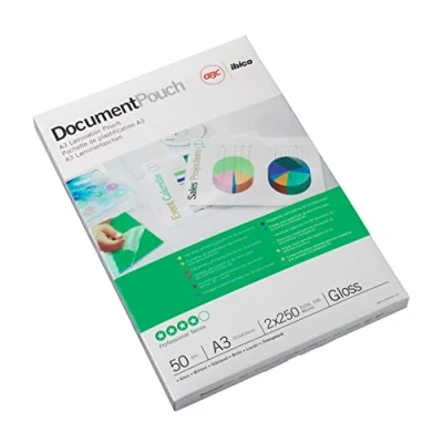 Immagine di GBC Pouch Confezione da 200 Buste per Plastificazione a Caldo, con Finitura Lucida, in Formato A3, Spessore di 2 x 37.5 Micron, 303 426 mm, 3745104