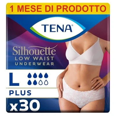 Immagine di TENA Silhouette Mutandine a Vita Bassa, Assorbenti, per Perdite Urinarie, Elasticizzate, Monouso, Donna, Large/L, 6 Confezioni x 5 Pezzi
