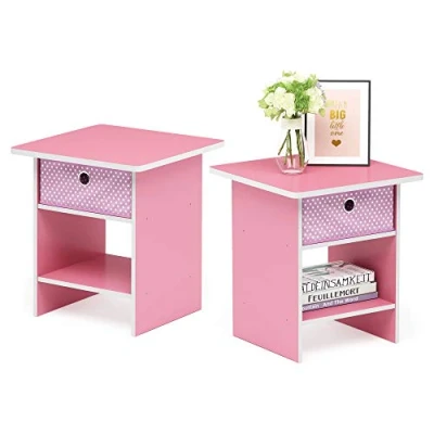 Immagine di Furinno Bin Drawer Storage 2 Pack Tavolino con Cassetto, Legno Composito, Rosa/Rosa Chiaro, 39.37 x 45.21 cm, unità