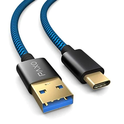 Immagine di cavo di ricarica PS5 in nylon 3m per controller Playstation 5, USB C, 3.1 (USB 3.0), ricarica, rivestimento tessuto, spina alluminio, blu nero