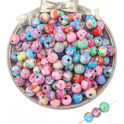 Immagine di DAHI perline Argilla Polimerica100 pezzi Fiore rotonde colorate da infilare 8mm per Bracciale 12 x mm