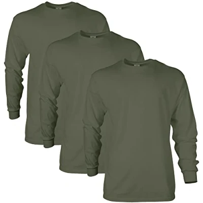Immagine di Gildan T Shirt a Maniche Lunghe in Ultra Cotone, Stile G2400, Multipla, Verde Militare (Confezione da 3), XXL (Pacco 3) Uomo