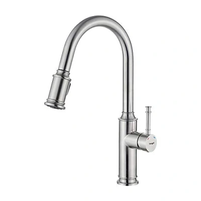 Immagine di Ibergrif M22132 Miscelatore da Cucina con Doccetta Estraibile, Rubinetto Monocomando per Lavello, Nichel Spazzolato