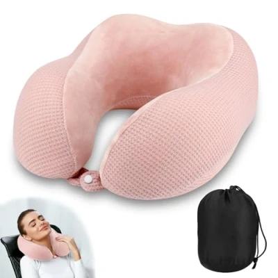 Immagine di Cuscino da Viaggio, Cervicale Viaggio per il Collo in Memory Foam, Collo, con Borsa Trasporto, Viaggiare Aereo, Auto e Treno, Rosa