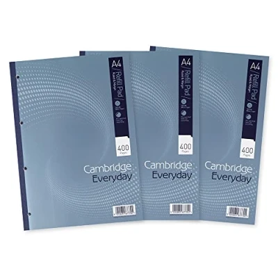 Immagine di Cambridge Fogli di carta a righe, formato A4, righe e margini, 400 pagine, confezione da 3, Blu