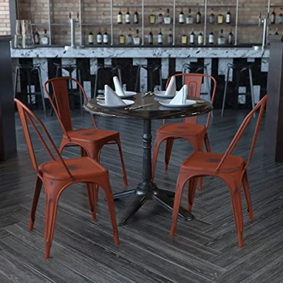 Immagine di Flash Furniture Mobili Sedia in Metallo Invecchiato, Kelly Rosso, Set di 4
