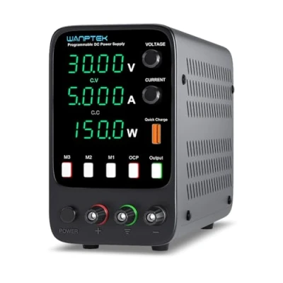 Immagine di WANPTEK POWER Alimentatore da Banco 30V 5A, Laboratorio con 3 memorie, Regolabile Protezione OCP/Uscita/Ricarica Rapida USB/Luminosità