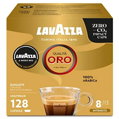 Immagine di Lavazza, Espresso A Modo Mio Qualità Oro Sinfonia Perfetta, 128 Capsule Caffè, con Note di Fiori e Frutta, 100% Arabica, Intensità 8, Tostatura Media, 8 Confezioni da 16