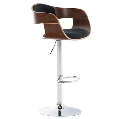 Immagine di CLP Sgabello Alto Rétro Kingston Con Braccioli I Bar Girevole In Stoffa E Legno Regolabile 63 77 CM, Colore:noce/nero