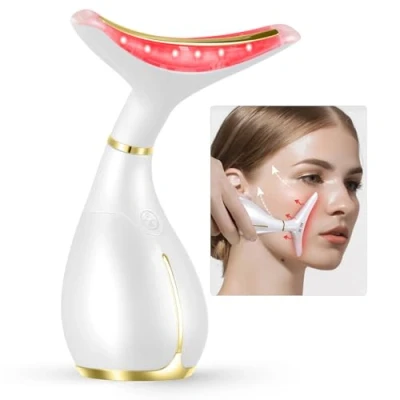Immagine di Ms.W Massaggiatore Viso e Collo Antirughe, 45℃ Calore Massaggiatori Anti Invecchiamento Per La Cura Della Pelle Dispositivo di Bellezza, Massaggio Facciale Rassodamento Pelle, 3 Modalità