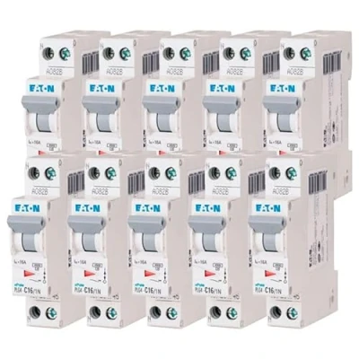 Immagine di EATON 264746 PLG4 C16/1N DISGIONTTORE MODULARE PH/N Bianco MANOPOLA GRIGIA 1P+N / 16 a CURVA C Collegamento vite 10 interruttori
