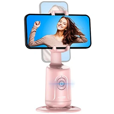 Immagine di Supporto Smartphone con Funzione di Tracciamento del Viso, Supporti per Telefono Cellulare, Rotazione a 360, Niente App Richiesta, Stream Live, Videochiamate iPhone o Android(Rosa)