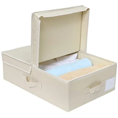 Immagine di Amonsen Scatola di immagazzinaggio Pieghevole in Tessuto con Coperchio, Cestino per Mutande, Sciarpe Beige