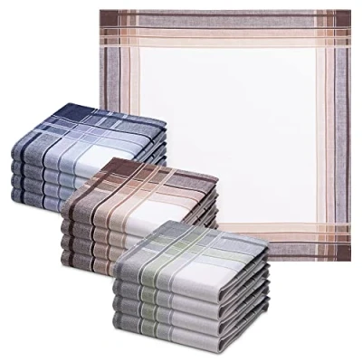 Immagine di JEMIDI Fazzoletti Cotone Uomo Set di 12 Stoffa per Naso Taschino Collo 40 x cm 100% Crema con Bordo