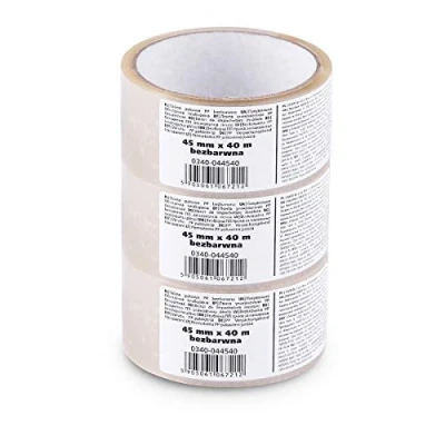 Immagine di Scley 3 pezzi Nastro per Imballo, larghezza del 45mm, lunghezza 40m, da imballaggio PP, trasparente, di trasloco, ristrutturazione, A0340 040340