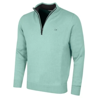 Immagine di Calvin Klein Maglione da uomo 2024 in cotone lavorato a maglia con mezza zip, Salvia, S
