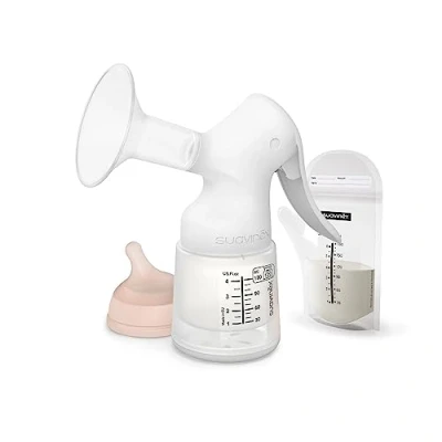 Immagine di Suavinex, Set estrattore manuale di latte Materiale. Include: Biberon Anticolico Zero da 120 ml con tettarella lusso adattabile + 3 sacchetti per la chiusura Zip borsa trasporto