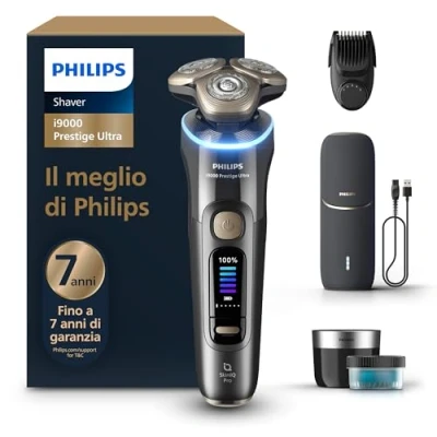 Immagine di Philips Shaver i9000 Prestige Ultra, rasoio elettrico Wet &amp; Dry, tecnologia Skin IQ Pro, triplo sistema di sollevamento e taglio, lame precisione NanoTech 360º, 5 modalità rasatura, XP9402/46