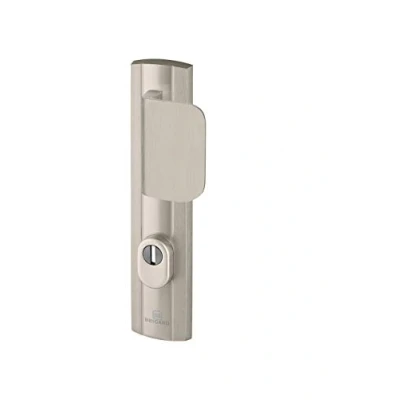 Immagine di Bricard 9910051 Set Maniglie Corazzate su Piastra Espressione con Cavalletto e Pinna per Porta Anteriore (per Cilindro Europeo) Acciaio Inox