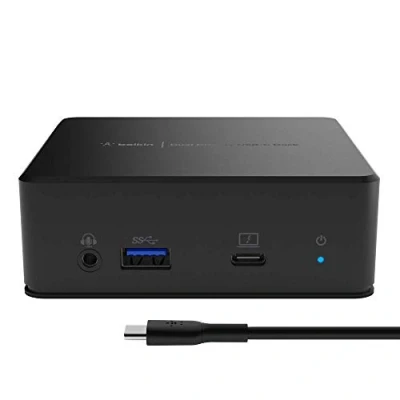 Immagine di Belkin Docking station con doppio display USB C (alimentazione da 85 W, HDMI, A 3.1 Gen 1, C, Gigabit Ethernet, ingresso/uscita audio per MacBook, XPS e altri laptop C), nera