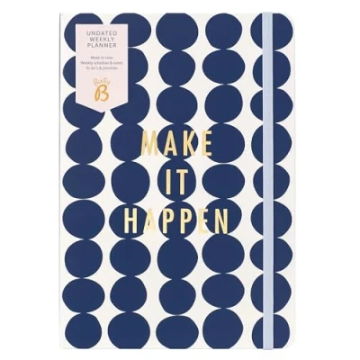 Immagine di Busy B Pianificatore settimanale non datato Agenda a pois blu marino con programma della settimana, spazio per le note, gli impegni e priorità.