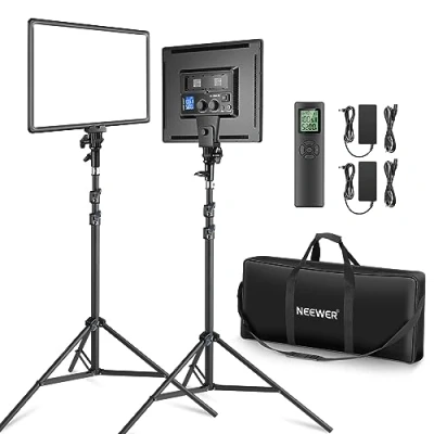 Immagine di NEEWER 18&quot; Kit di Illuminazione del Pannello Luce Video a Led con Telecomando, 2Pz 45W Dimmerabile Bicolore+Supporto per Luce, 3200K 5600K Morbida Giochi/Live Streaming/YouTube/Fotografia
