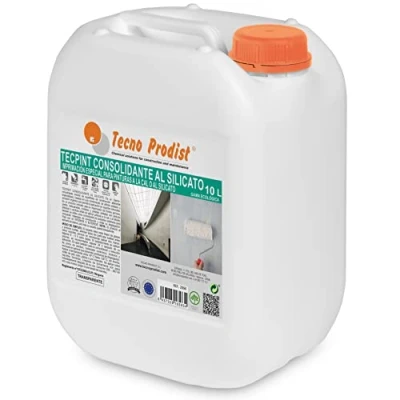 Immagine di Tecno Prodist TECPINT CONSOLIDATO AL SILICATO (10 Litro) Fissatore per superfici edili, primer speciale pitture a calce o ai silicati, compatta pietra, mattone evitandone la disgregazione