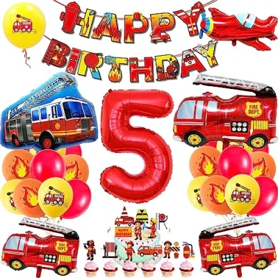Immagine di BECILES Palloncino Numero 5 Camion dei Pompieri, Decorazioni Compleanno Anno,Palloncini Foil Palloncini Numeri 5, Ragazzo