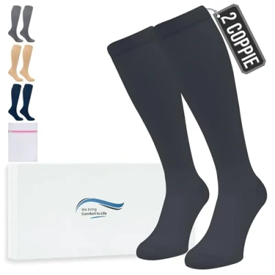 Immagine di 360 Relief Calze Compressione Graduata Donna e Uomo 2 Coppie Solido Colore Gambaletti per Sports, Running, Viaggio, Ciclismo, Lavoro S/M Nero con Borsa Lavanderia