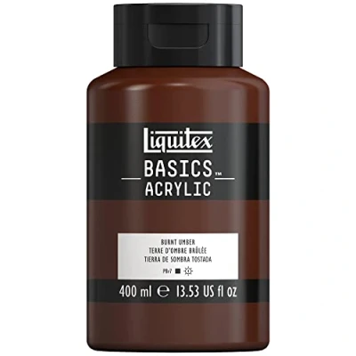 Immagine di LIQUITEX 8870333 Basics Pittura acrilica, Pigmenti per artisti monopigmentati, Resistente alla luce, durevole nel tempo, Finitura satinata, Flacone da 400 ml Terra D&#039; Ombra Bruciata