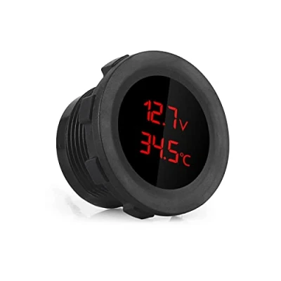 Immagine di Esenlong 2 in 1 Auto 12v voltmetro termometro Digitale Display Temperatura e Tensione della Batteria Metro indicatore Calibro Tester Monitor Compatibile con Veicoli a 12 Volt (Rosso)