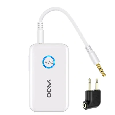 Immagine di YMOO Ricevitore Trasmettitore Bluetooth 5.3 per TV da 2 cuffie Wireless, 3,5 mm Jack AUX Audio Adattatore, Aptx Bassa Latenza,Trasmissione TV/Smartphone/PC/Tablet a Cuffie/Cassa/Aereo(Bianco)