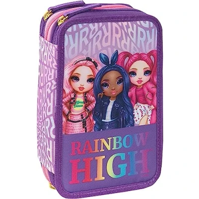 Immagine di FCP Astuccio Scuola Rainbow High Viola 3 Piani zip completo + Omaggio portachiave paillettes e penna colorata