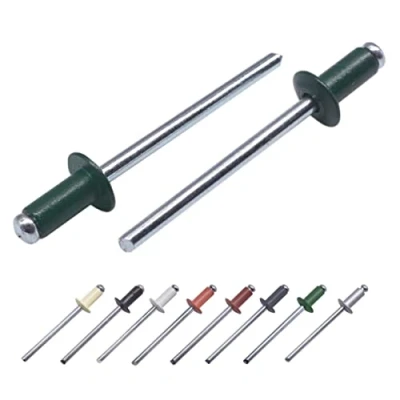 Immagine di Confezione da 100 rivetti ciechi verniciati, 4,0 x 8 mm, testa a cupola, DIN 7337, in alluminio e mandrino acciaio, pop (100, verde muschio RAL 6005)