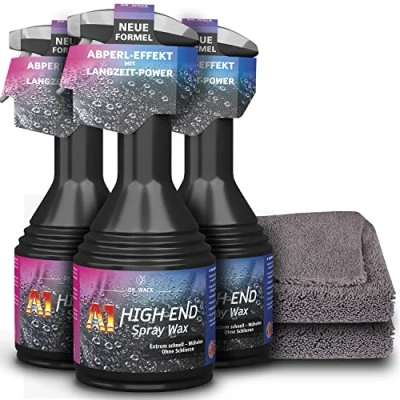 Immagine di detailzone Set per la cura dell&#039;auto: 3 x Dr. Wack A1 HIGH END spray cerato, sigillante cera + 2 panni in microfibra Premium 520 GSM