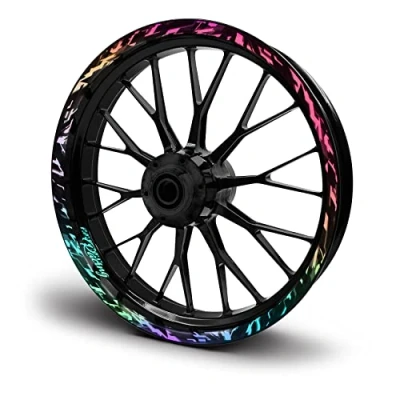 Immagine di set di 16 adesivi per cerchioni, moto, auto, design future, completo cerchioni da 15&quot;, 16&quot;, 17&quot;, 18&quot;, 19&quot;, MR017 (ologramma argento, lucido)