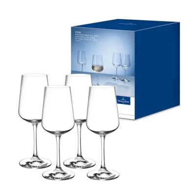Immagine di Villeroy &amp; Boch Ovid Bicchiere da Vino Bianco Set di 4 Trasparente, Lavabile in Lavastoviglie, Bicchieri Design, Calice Bianco, Cristallo