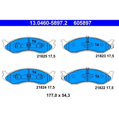 Immagine di ATE 13.0460 5897.2 Kit pastiglie freno con segnalatore acustico usura JEEP: WRANGLER 2, Cherokee II, KIA: Carnival I