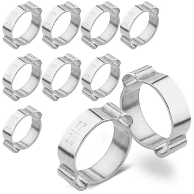 Immagine di Poppstar 10 pezzi Fascette stringitubi pinzabili a due orecchie, diametro campo di serraggio 17 20 mm, morsetto orecchie/Fascetta pinzabile doppio orecchio in acciaio inox