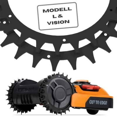 Immagine di ROBO CLAWS Punte in acciaio inox Premium Black Worx L &amp; Vision modelli 3 mm di spessore per robot tosaerba, 16 viti inox, miglioramento della trazione Spikes 235