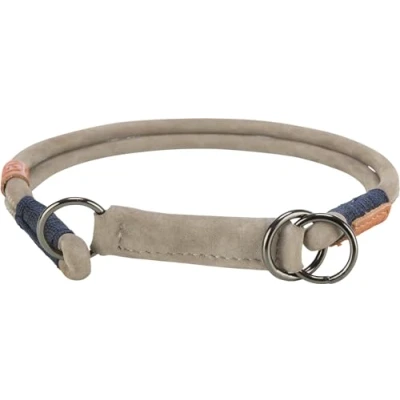 Immagine di TRIXIE collare per cani BE NORDIC in pelle S M grigio comodo di piccola e media taglia con limitatore trazione robusto ed elegante 17120