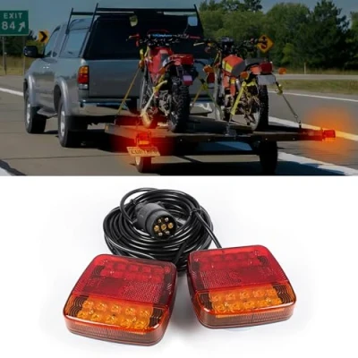 Immagine di Yinaolan 12V Magnetic LED Trailer Lights Kit, 2Pcs Waterproof Rear Tail Brake Turn Signal Lamp Set With 7.5 m Cable and 7 Pin Plug for Caravan Tractor Truck Van Lorry