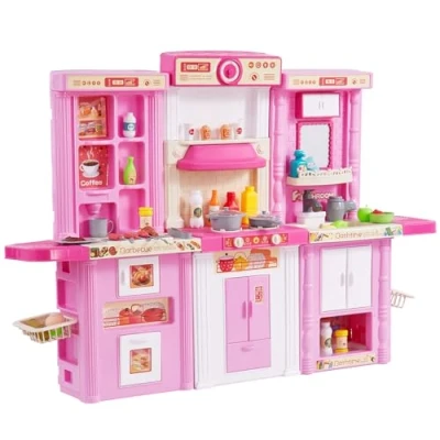 Immagine di VEVOR Set da Cucina per Bambini 3 8 Anni, in 1 con Spruzzatore Simulato, Suoni e Luci, di Accessori 74 Pezzi Piccoli, Età Prescolare, Rosa