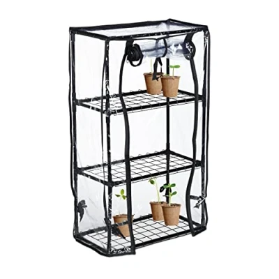 Immagine di Relaxdays Serra per Il Balcone, in Ferro e Telo PVC, Giardinaggio, a 3 Piani, 80 x 48 24,5 cm, Nero Trasparente